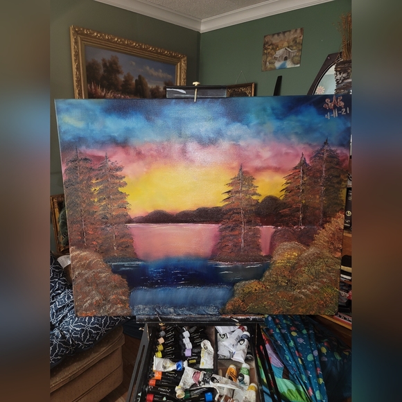 Artisan Hand Crafted Original "Fire Horizon" Landscaping Oil Painting Wall Art - Picture 4 of 6